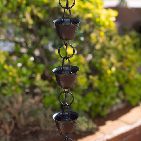 Aluminum Hammered Cup Rain Chain Replacement Downspout for Gutters, Matte Black